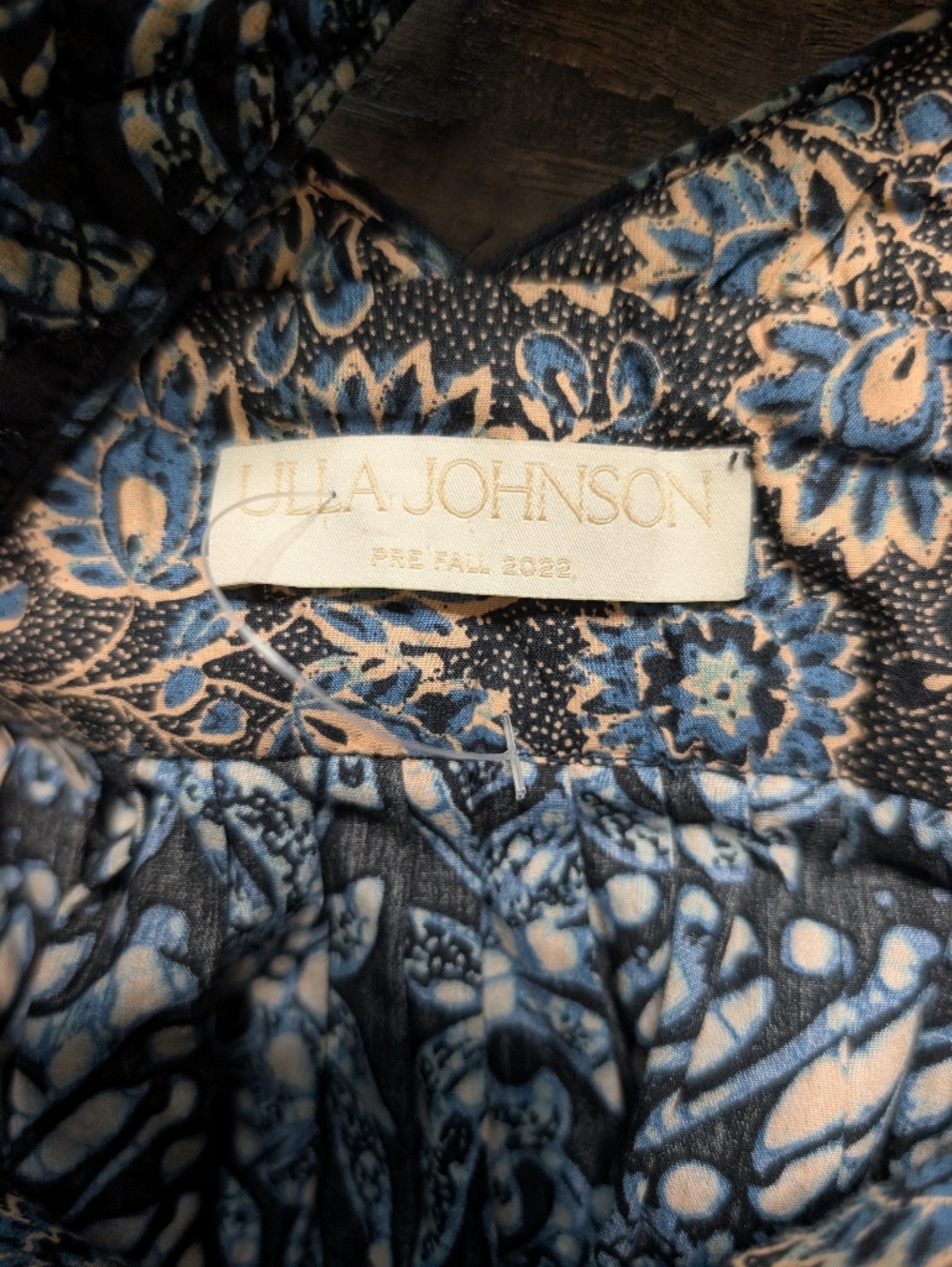 Ulla Johnson Kerani Cutout Back Navy and Cream Printed Midi Dress Size 12 - Picture 7 of 11